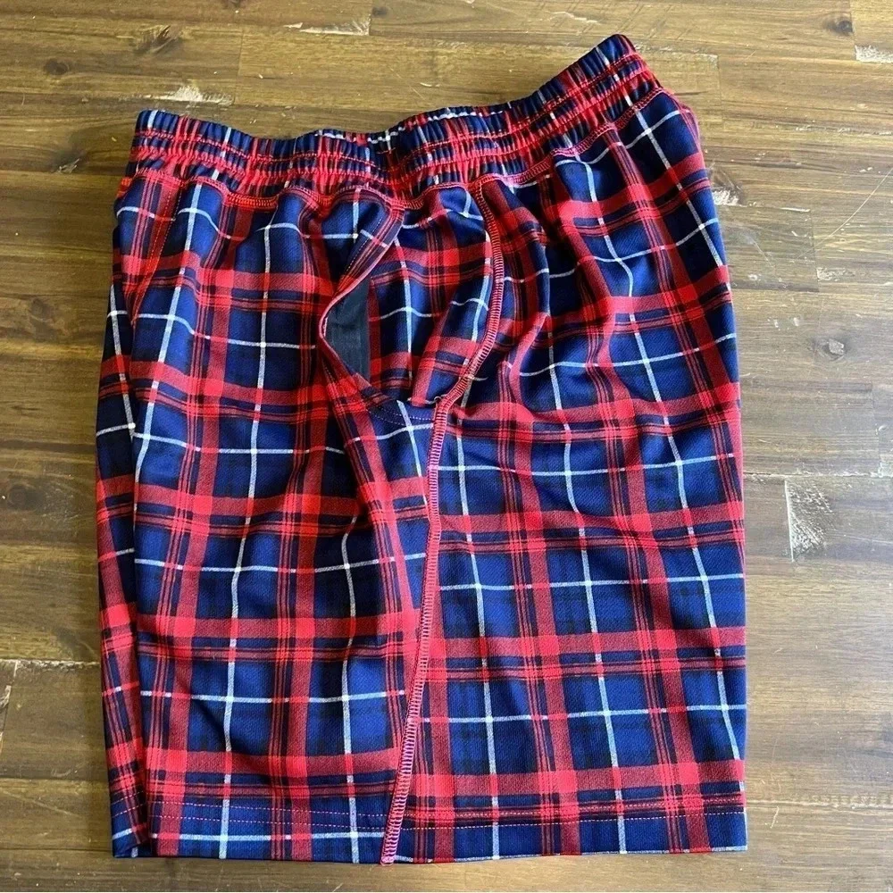 Rhone Plaid Check Shorts Grid Red Blue Medium Elastic Waist - Picture 3 of 9